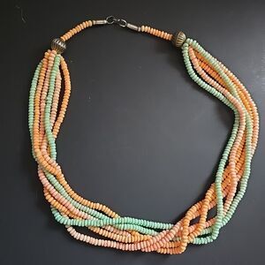Coco Bead Necklace Multi Strand Pastel Peach Mint Boho Statement Beachy Layered
